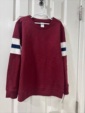 Carter's boys Shirt Casual Sz 10A Burgundy red blue white stripes long sleeve.